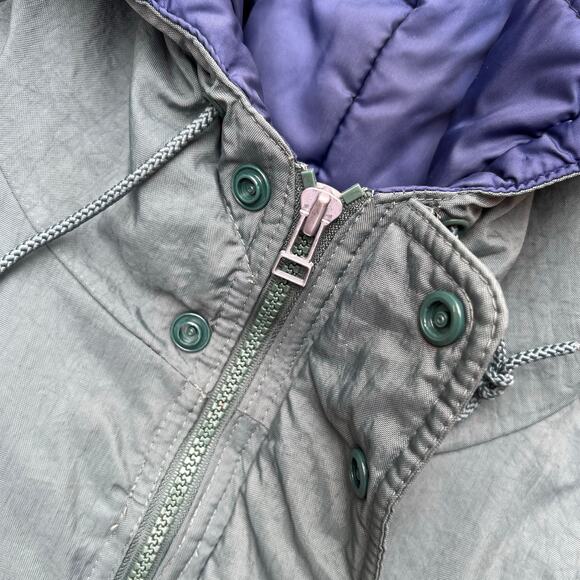 Vintage Nike Swoosh Split Hooded Long Puffer Jacket Parka Coat Green Navy L 90s - Picture 8 of 15